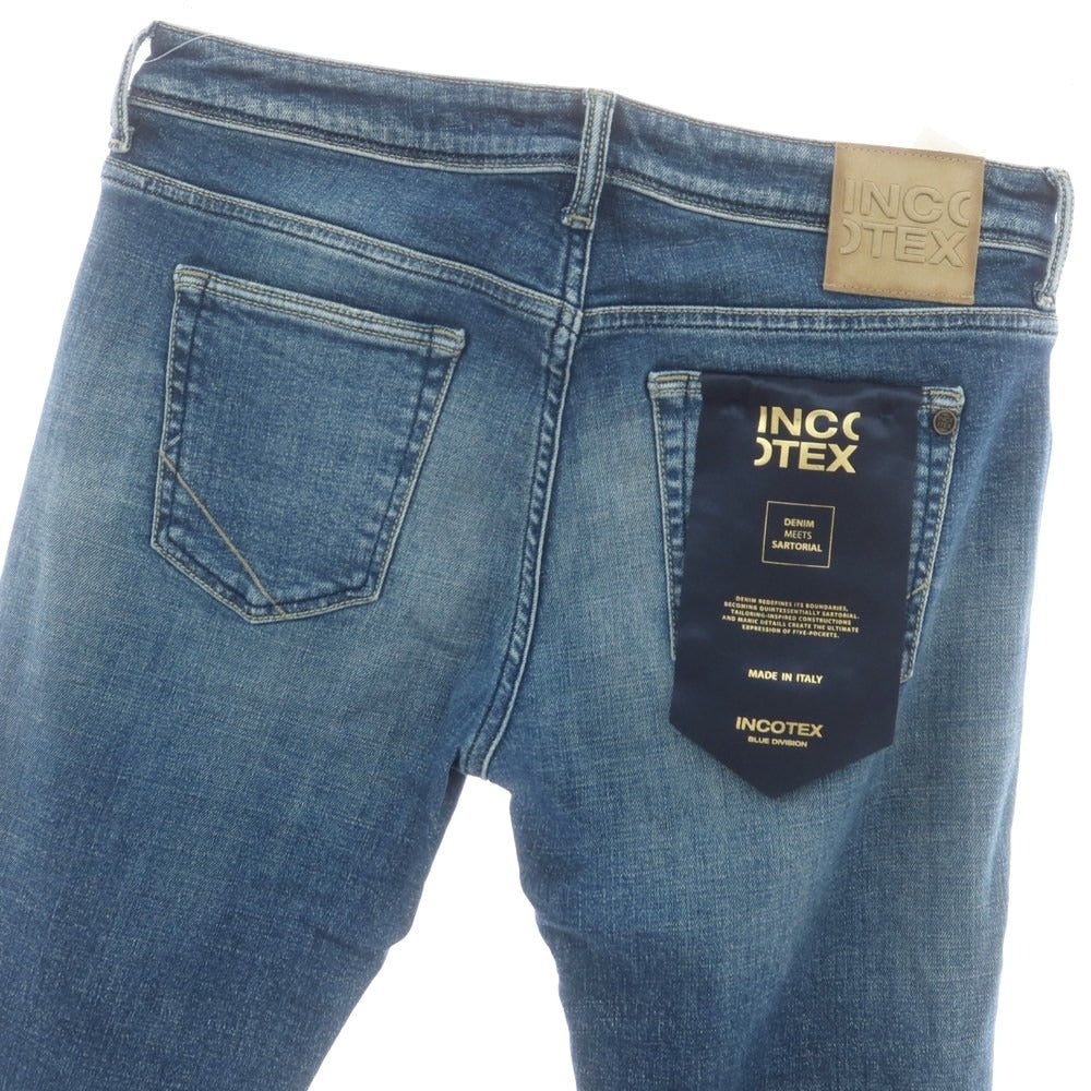【新品】インコテックス ブルーディヴィジョン INCOTEX BLUE DIVISION クラッシュ加工 ストレッチ タイトテーパードデニムパンツ ブルー【 33 】【 状態ランクN 】【 メンズ 】