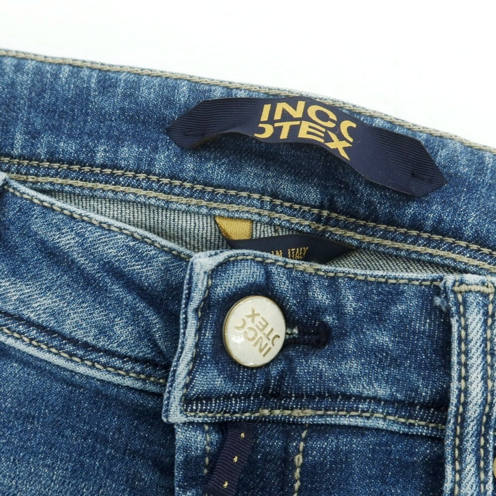 【新品】インコテックス ブルーディヴィジョン INCOTEX BLUE DIVISION クラッシュ加工 ストレッチ タイトテーパードデニムパンツ ブルー【 33 】【 状態ランクN 】【 メンズ 】