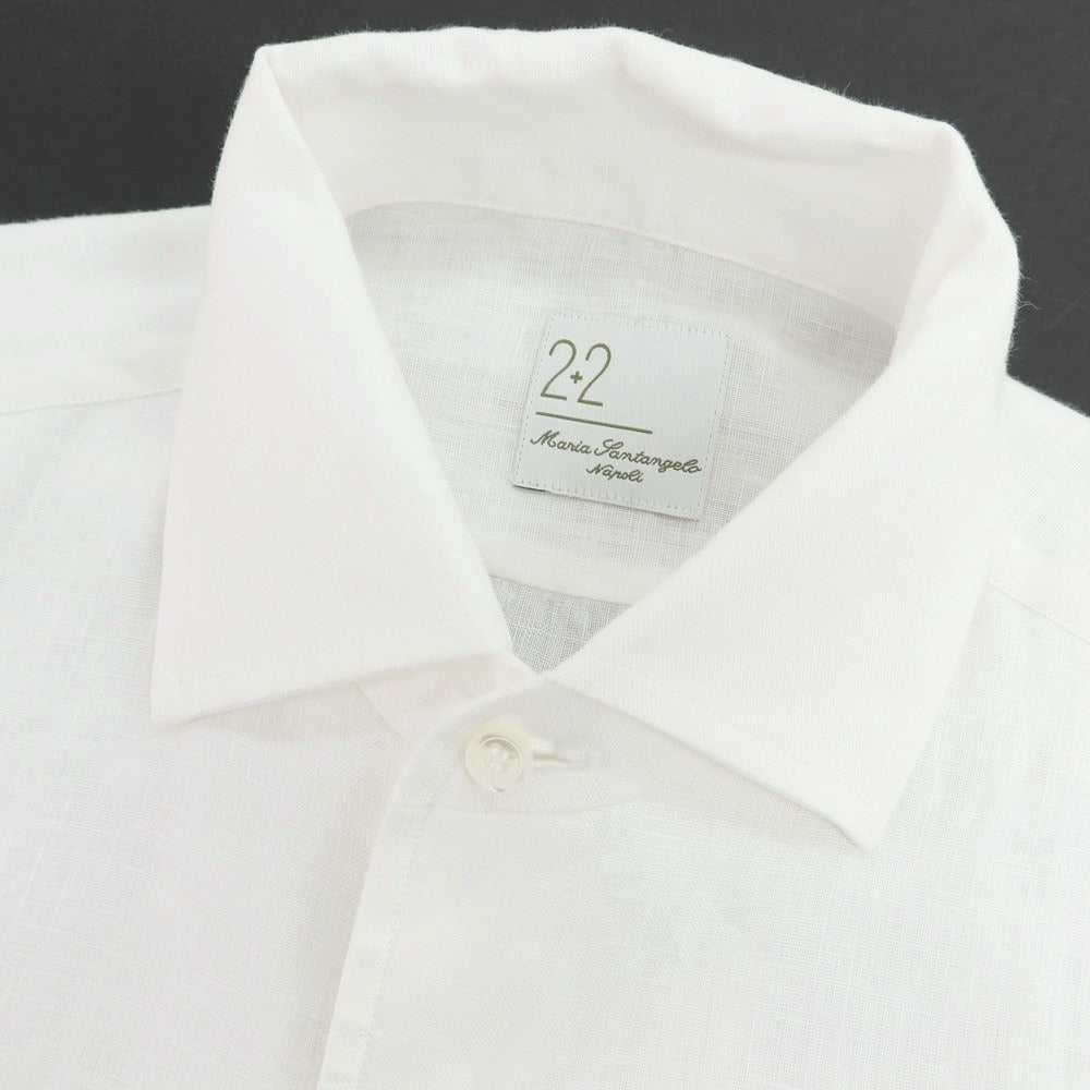 【新品アウトレット】マリアサンタンジェロ Maria Santangelo MARCELLO リネン ワンピースカラーシャツ ホワイト【 37 】【 状態ランクN- 】【 メンズ 】