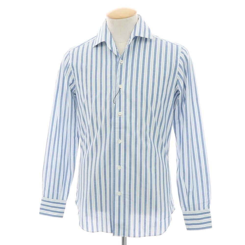 【新品】マリアサンタンジェロ Maria Santangelo MARCELLO コットン ストライプ ワンピースカラーシャツ ブルーxホワイト【 38 】【 状態ランクN 】【 メンズ 】