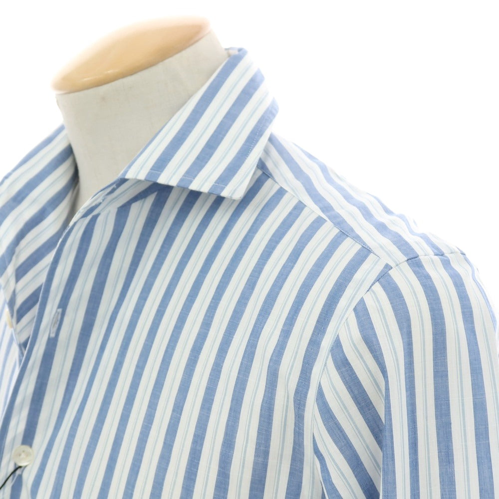 【新品】マリアサンタンジェロ Maria Santangelo MARCELLO コットン ストライプ ワンピースカラーシャツ ブルーxホワイト【 38 】【 状態ランクN 】【 メンズ 】