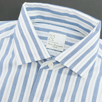 【新品】マリアサンタンジェロ Maria Santangelo MARCELLO コットン ストライプ ワンピースカラーシャツ ブルーxホワイト【 39 】【 状態ランクN 】【 メンズ 】