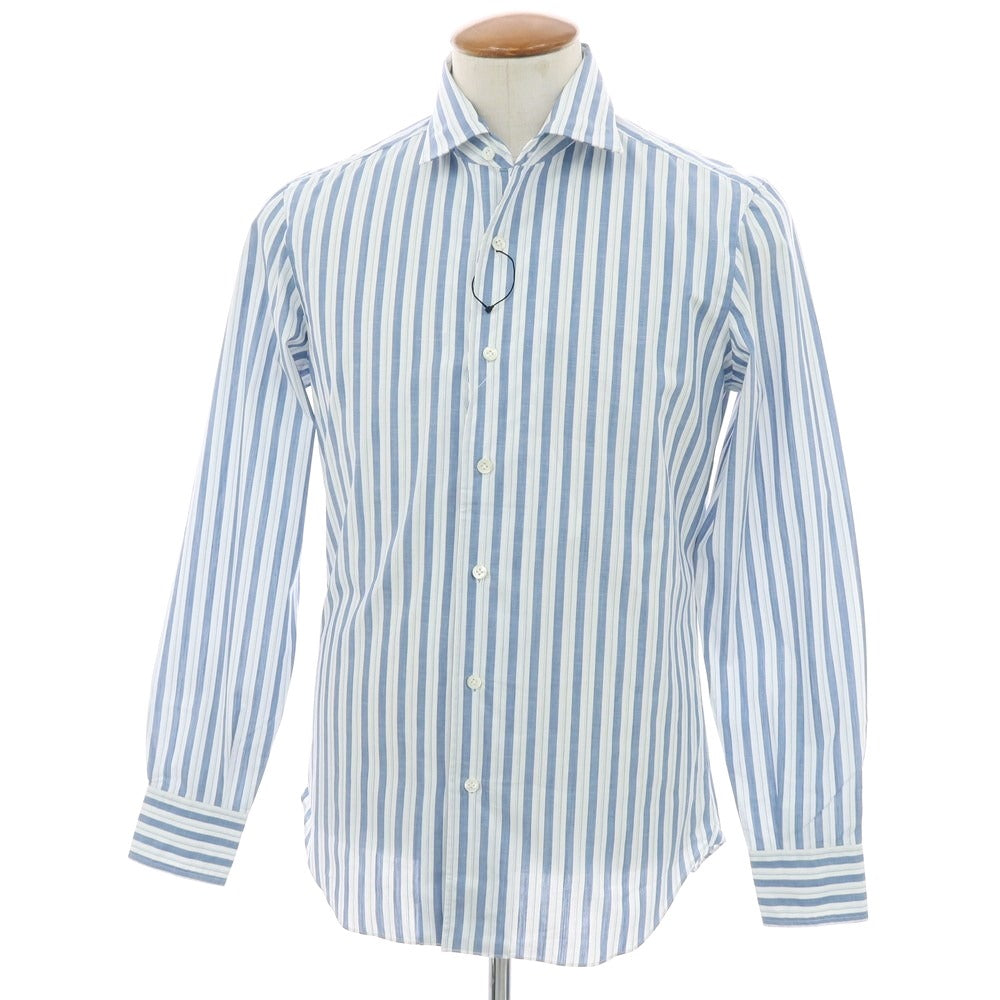 【新品】マリアサンタンジェロ Maria Santangelo MARCELLO コットン ストライプ ワンピースカラーシャツ ブルーxホワイト【 40 】【 状態ランクN 】【 メンズ 】
