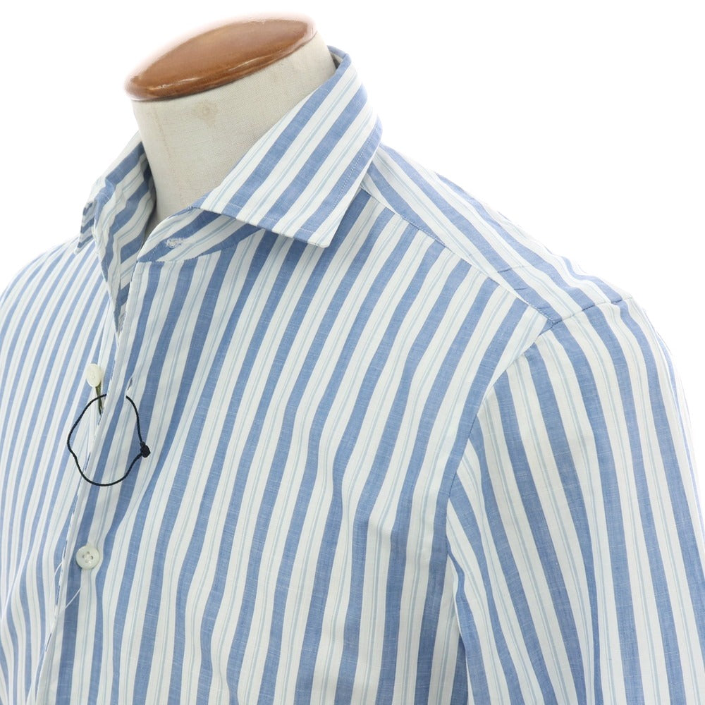 【新品】マリアサンタンジェロ Maria Santangelo MARCELLO コットン ストライプ ワンピースカラーシャツ ブルーxホワイト【 40 】【 状態ランクN 】【 メンズ 】