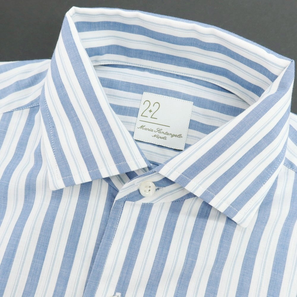 【新品】マリアサンタンジェロ Maria Santangelo MARCELLO コットン ストライプ ワンピースカラーシャツ ブルーxホワイト【 41 】【 状態ランクN 】【 メンズ 】