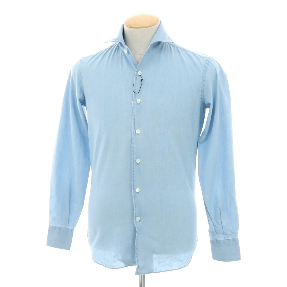 【新品】マリアサンタンジェロ Maria Santangelo MARCELLO シャンブレーコットン カジュアルシャツ ライトブルー【 37 】【 状態ランクN 】【 メンズ 】