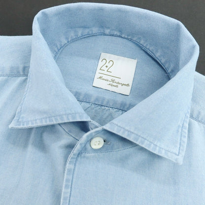 【新品】マリアサンタンジェロ Maria Santangelo MARCELLO シャンブレーコットン カジュアルシャツ ライトブルー【 37 】【 状態ランクN 】【 メンズ 】