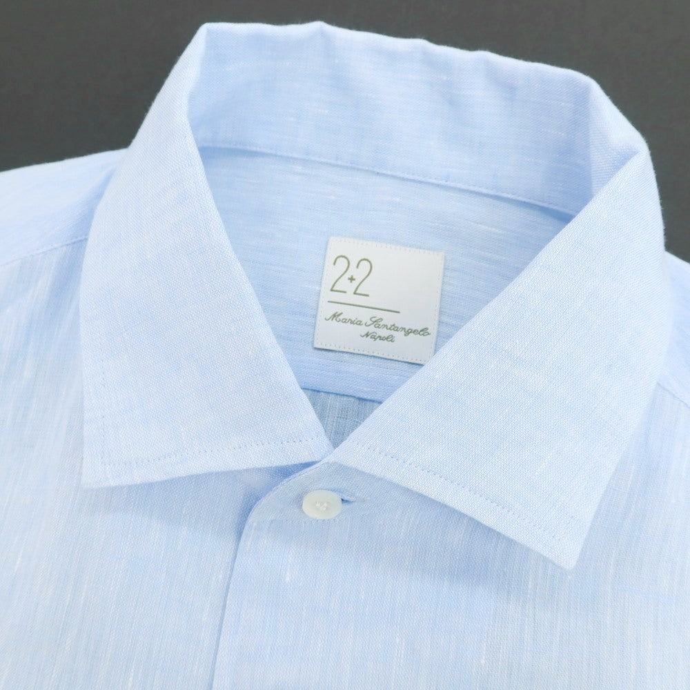 【新品】マリアサンタンジェロ Maria Santangelo MARCELLO リネン カジュアルシャツ サックス【 40 】【 状態ランクN 】【 メンズ 】