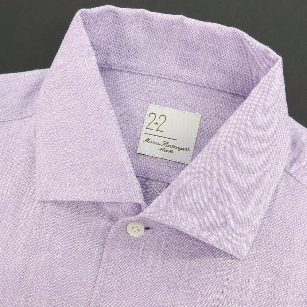 【新品】マリアサンタンジェロ Maria Santangelo MARCELLO リネン カジュアルシャツ ラベンダー【 37 】【 状態ランクN 】【 メンズ 】