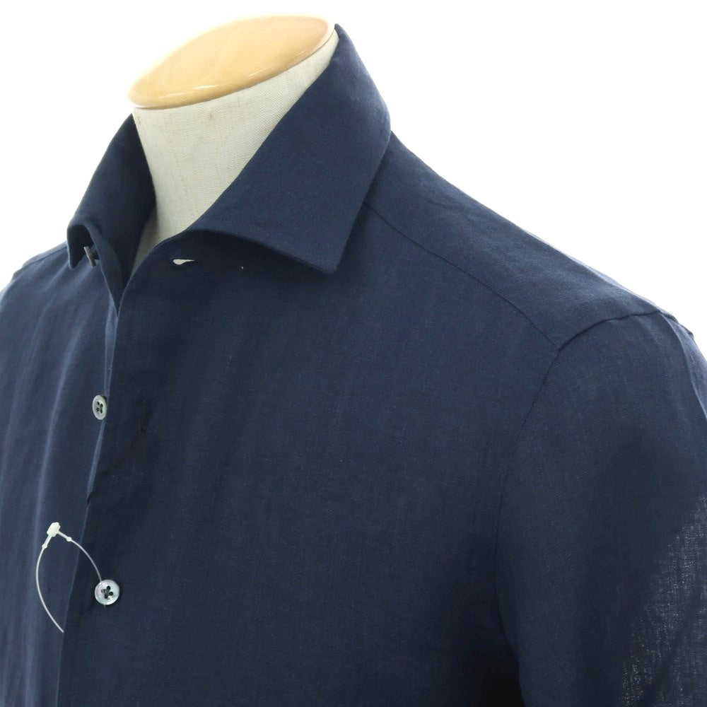 【新品】マリアサンタンジェロ Maria Santangelo MARCELLO リネン カジュアルシャツ ネイビー【 37 】【 状態ランクN 】【 メンズ 】