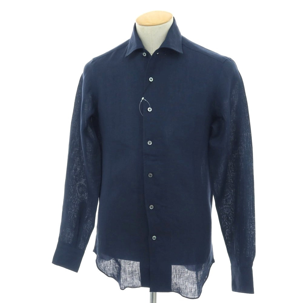 【新品】マリアサンタンジェロ Maria Santangelo MARCELLO リネン カジュアルシャツ ネイビー【 38 】【 状態ランクN 】【 メンズ 】