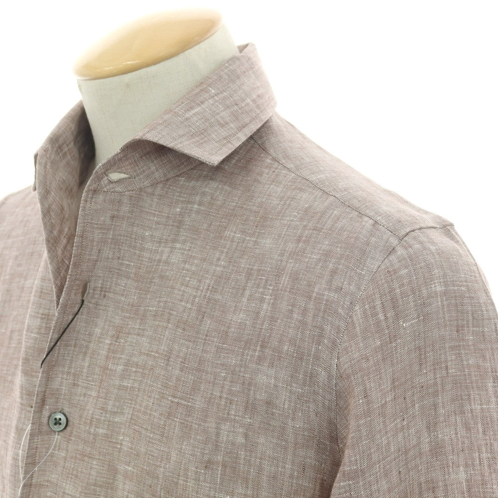 【新品】マリアサンタンジェロ Maria Santangelo MARCELLO リネン カジュアルシャツ ブラウン【 37 】【 状態ランクN 】【 メンズ 】