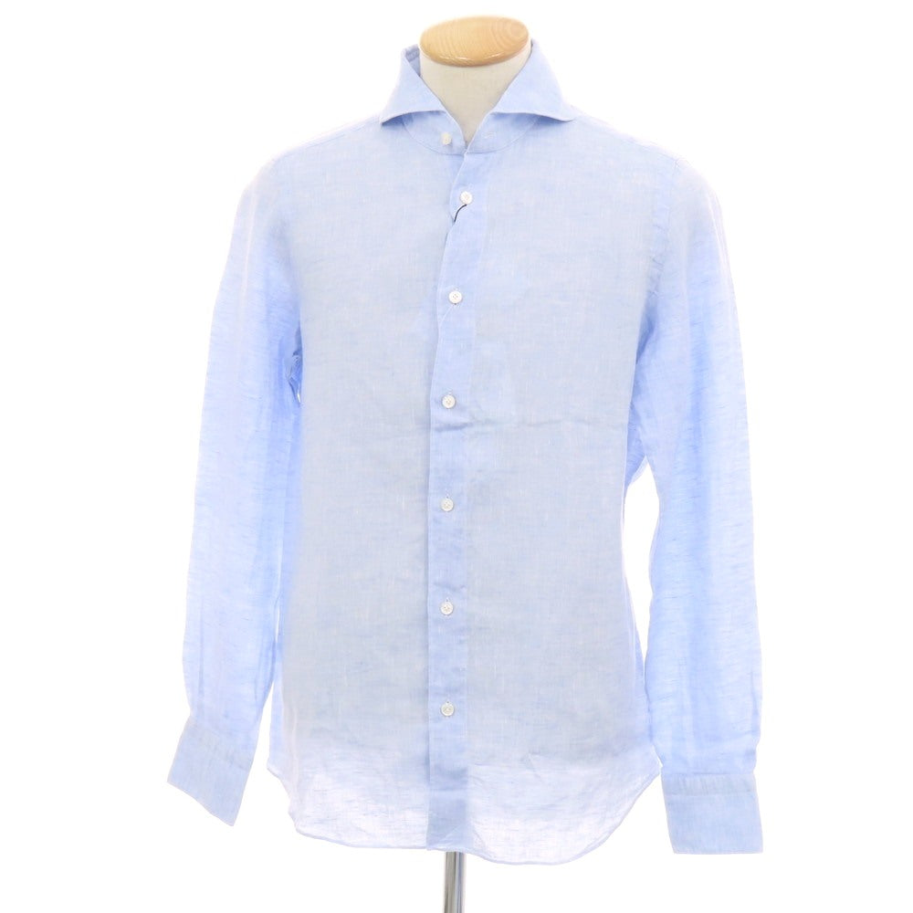 【新品】フィナモレ Finamore SERGIO リネン カッタウェイ カジュアルシャツ ライトブルー【 S 】【 状態ランクN 】【 メンズ 】