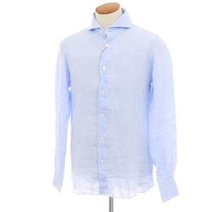 【新品】フィナモレ Finamore SERGIO リネン カッタウェイ カジュアルシャツ ライトブルー【 M 】【 状態ランクN 】【 メンズ 】
