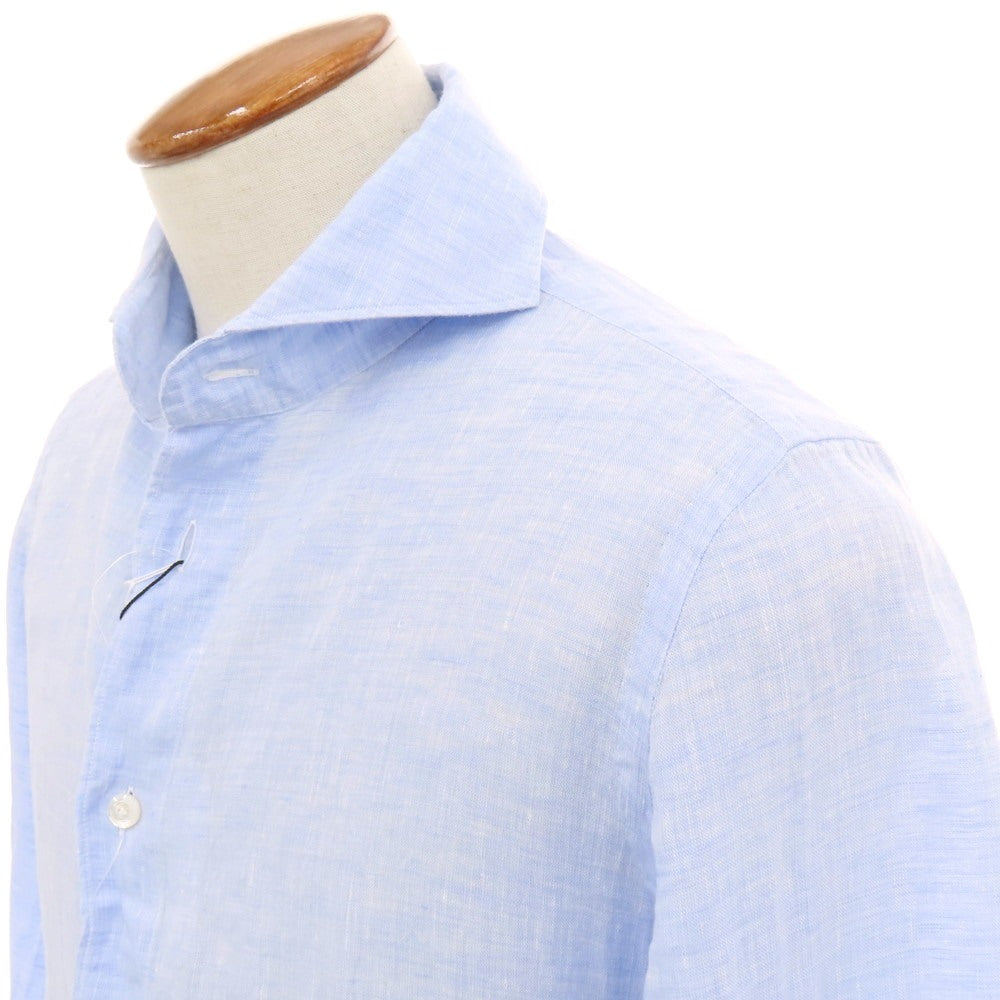 【新品】フィナモレ Finamore SERGIO リネン カッタウェイ カジュアルシャツ ライトブルー【 M 】【 状態ランクN 】【 メンズ 】