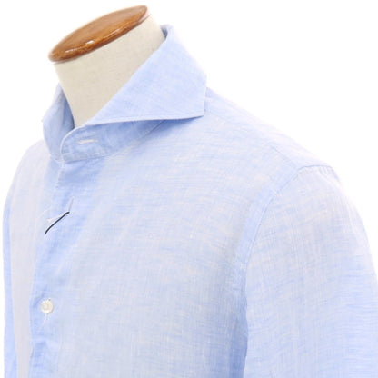 【新品】フィナモレ Finamore SERGIO リネン カッタウェイ カジュアルシャツ ライトブルー【 M 】【 状態ランクN 】【 メンズ 】