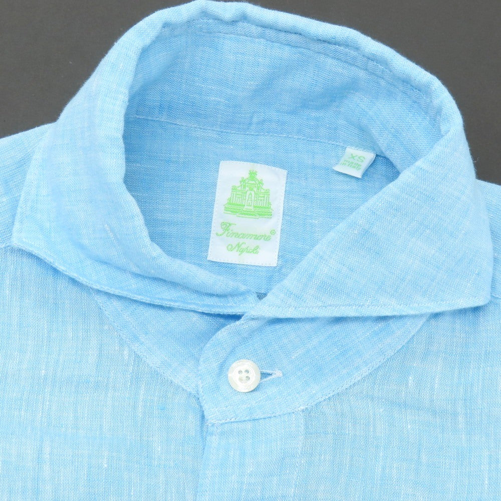 【新品】フィナモレ Finamore SERGIO リネン カッタウェイ カジュアルシャツ ライトブルー【 XS 】【 状態ランクN 】【 メンズ 】