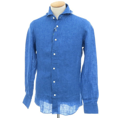 【新品】フィナモレ Finamore SERGIO リネン カッタウェイ カジュアルシャツ ブルー【 XS 】【 状態ランクN 】【 メンズ 】