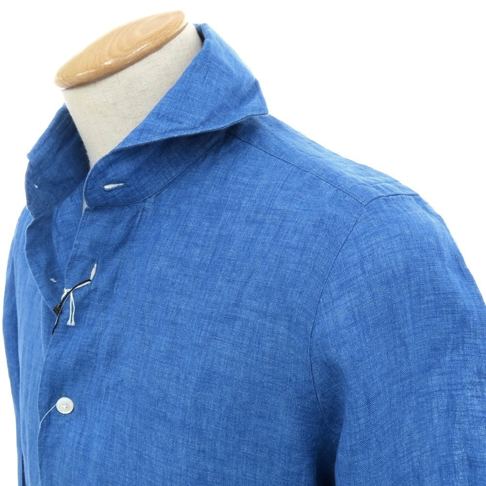 【新品】フィナモレ Finamore SERGIO リネン カッタウェイ カジュアルシャツ ブルー【 XS 】【 状態ランクN 】【 メンズ 】