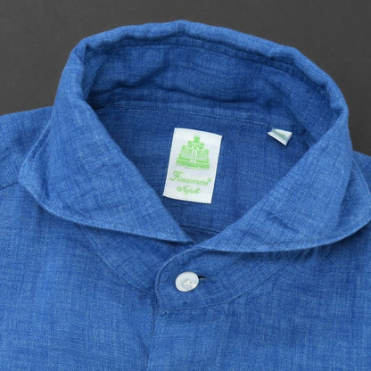【新品】フィナモレ Finamore SERGIO リネン カッタウェイ カジュアルシャツ ブルー【 S 】【 状態ランクN 】【 メンズ 】