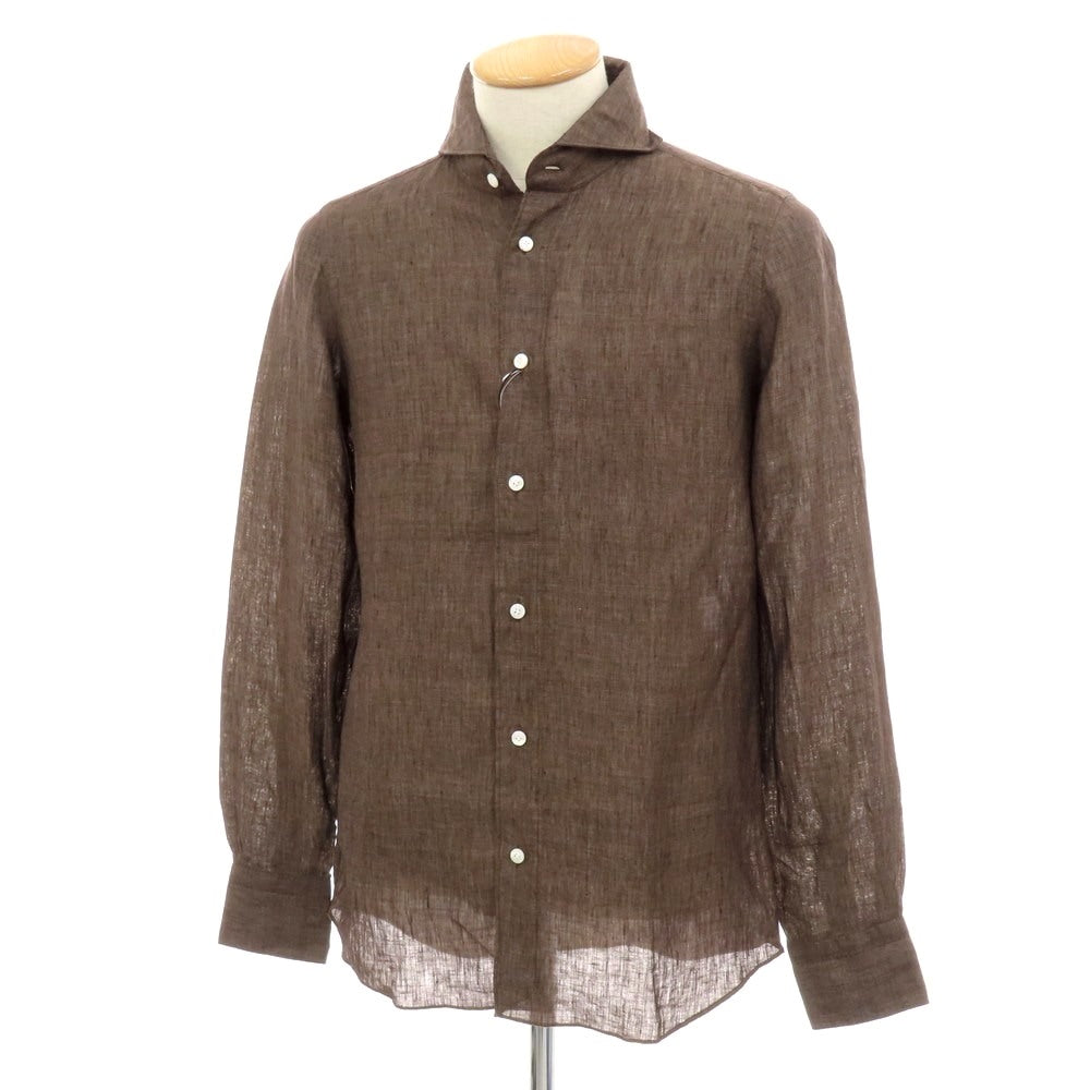 【新品】フィナモレ Finamore SERGIO リネン カッタウェイ カジュアルシャツ ブラウン【 S 】【 状態ランクN 】【 メンズ 】