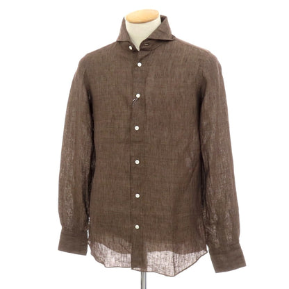 【新品】フィナモレ Finamore SERGIO リネン カッタウェイ カジュアルシャツ ブラウン【 S 】【 状態ランクN 】【 メンズ 】
