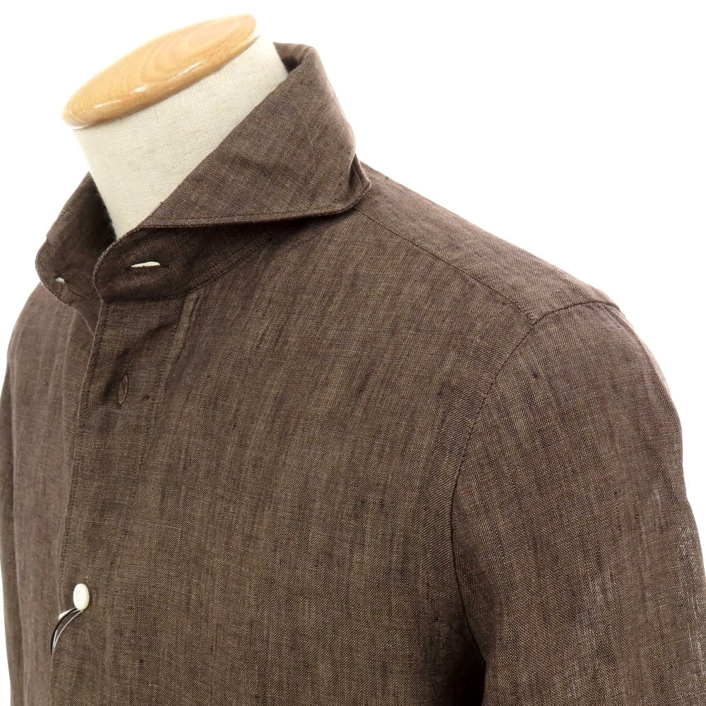 【新品】フィナモレ Finamore SERGIO リネン カッタウェイ カジュアルシャツ ブラウン【 S 】【 状態ランクN 】【 メンズ 】