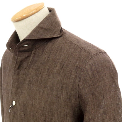 【新品】フィナモレ Finamore SERGIO リネン カッタウェイ カジュアルシャツ ブラウン【 S 】【 状態ランクN 】【 メンズ 】