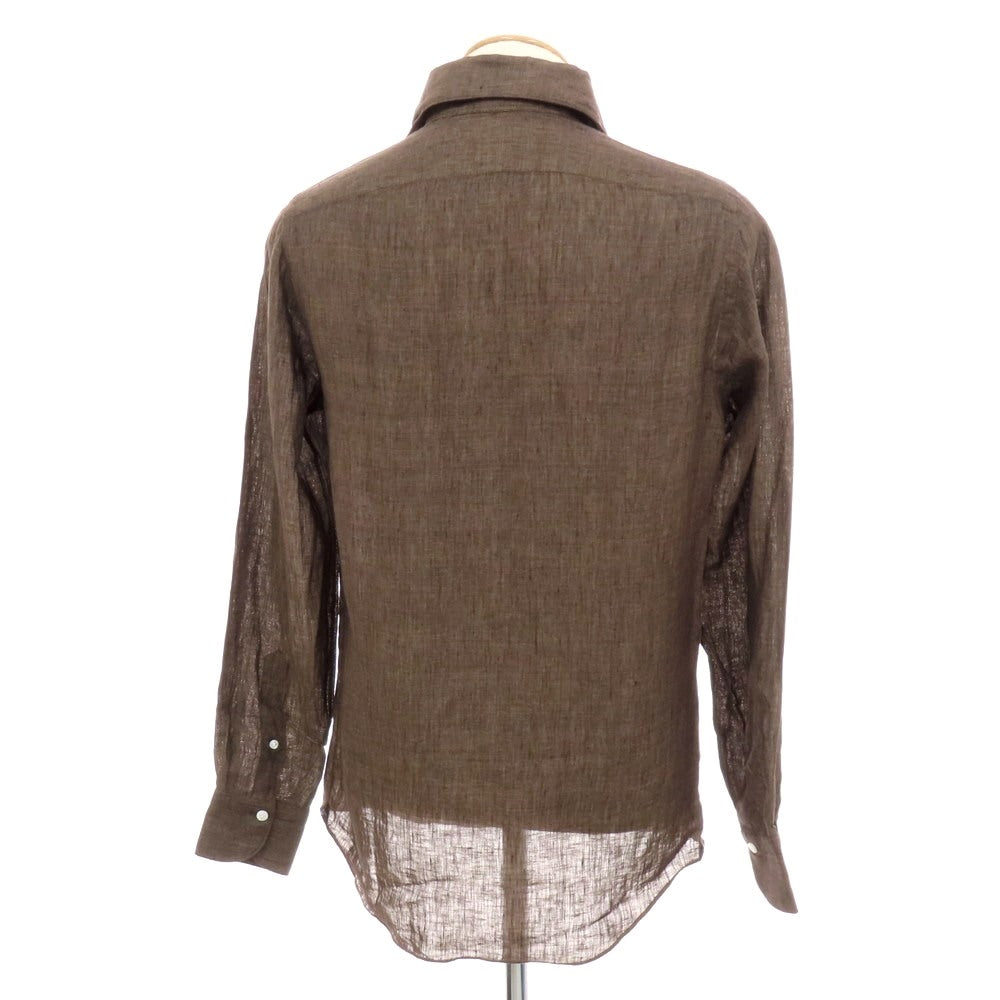 【新品】フィナモレ Finamore SERGIO リネン カッタウェイ カジュアルシャツ ブラウン【 S 】【 状態ランクN 】【 メンズ 】