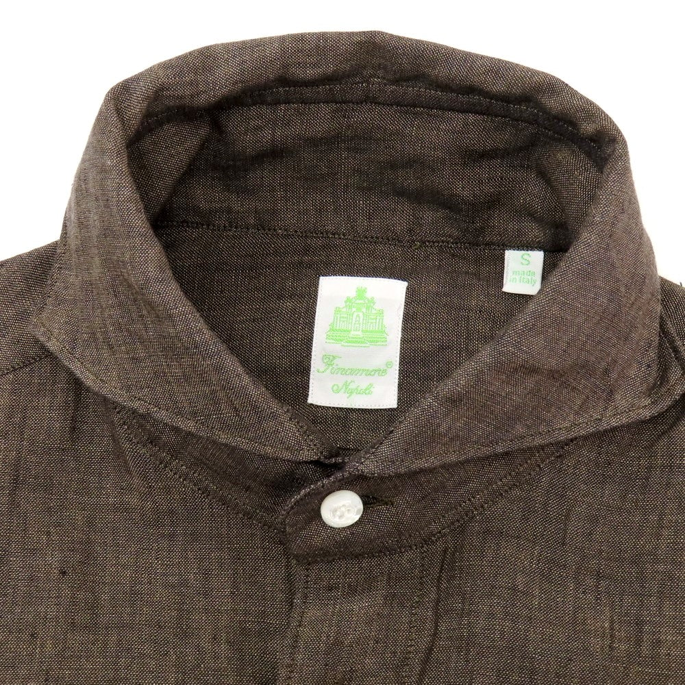 【新品】フィナモレ Finamore SERGIO リネン カッタウェイ カジュアルシャツ ブラウン【 S 】【 状態ランクN 】【 メンズ 】