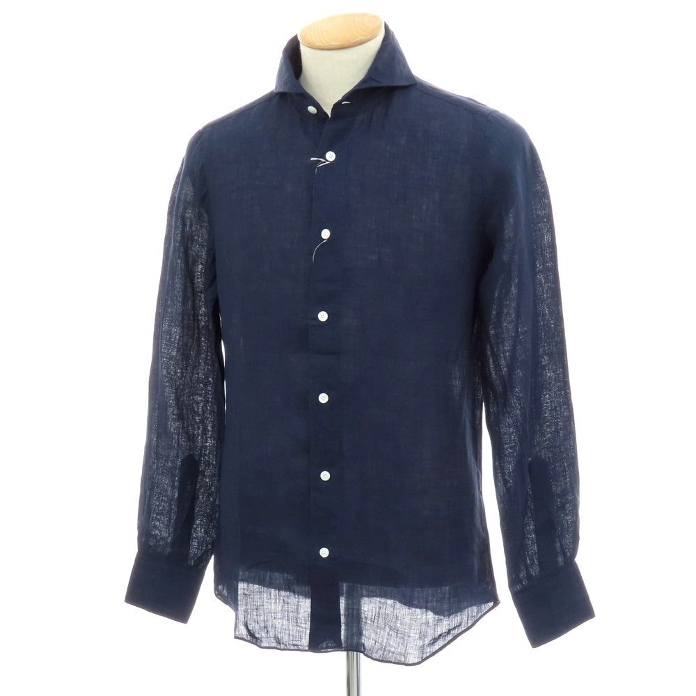 【新品】フィナモレ Finamore SERGIO リネン カッタウェイ カジュアルシャツ ネイビー【 XS 】【 状態ランクN 】【 メンズ 】