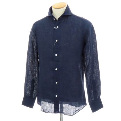 【新品】フィナモレ Finamore SERGIO リネン カッタウェイ カジュアルシャツ ネイビー【 XS 】【 状態ランクN 】【 メンズ 】