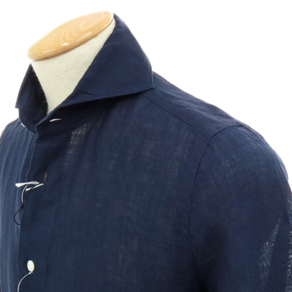 【新品】フィナモレ Finamore SERGIO リネン カッタウェイ カジュアルシャツ ネイビー【 XS 】【 状態ランクN 】【 メンズ 】