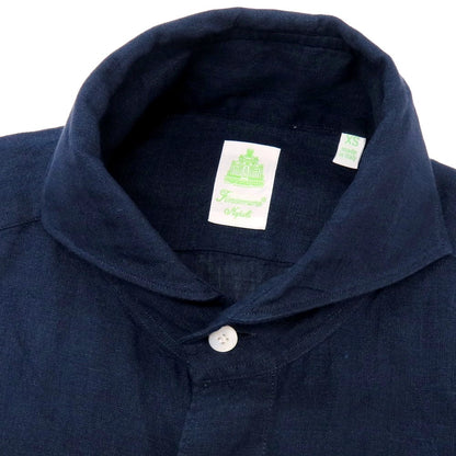 【新品】フィナモレ Finamore SERGIO リネン カッタウェイ カジュアルシャツ ネイビー【 XS 】【 状態ランクN 】【 メンズ 】
