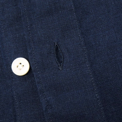 【新品】フィナモレ Finamore SERGIO リネン カッタウェイ カジュアルシャツ ネイビー【 XS 】【 状態ランクN 】【 メンズ 】