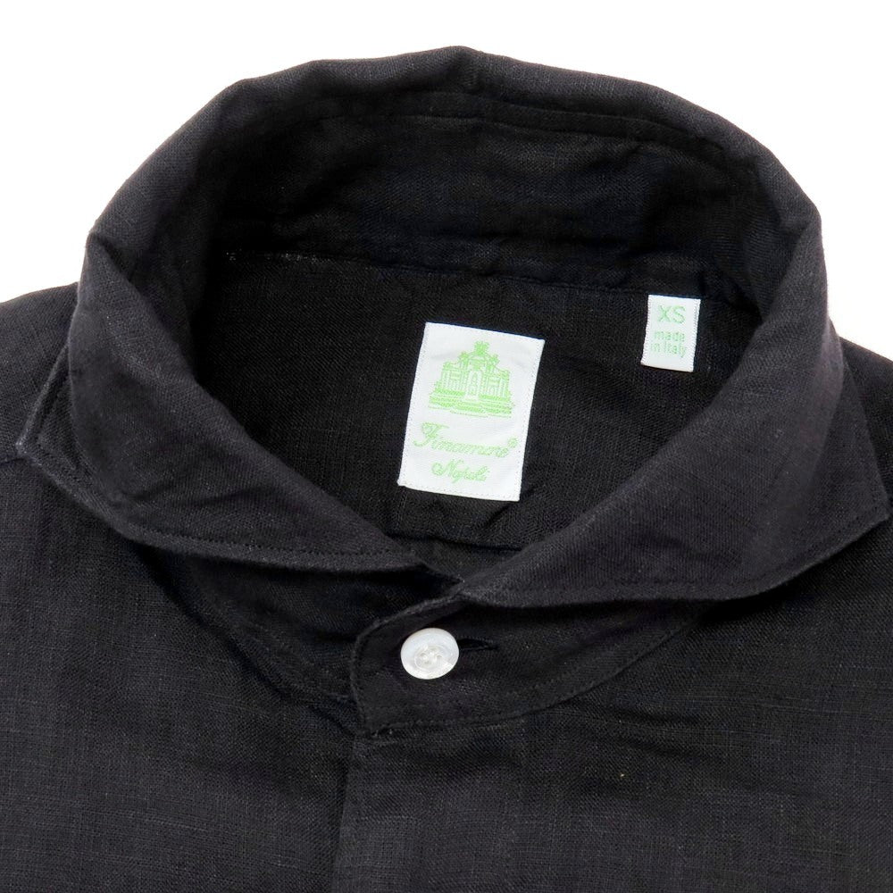 【新品】フィナモレ Finamore SERGIO リネン カッタウェイ カジュアルシャツ ブラック【 XS 】【 状態ランクN 】【 メンズ 】