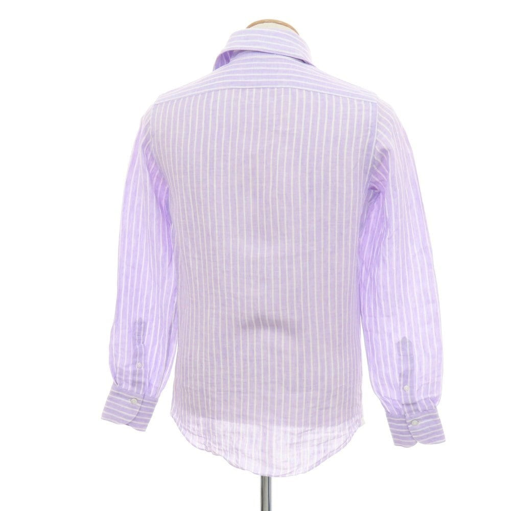 【新品】フィナモレ Finamore SERGIO リネン ストライプ カッタウェイ カジュアルシャツ ラベンダーxホワイト【 XS 】【 状態ランクN 】【 メンズ 】