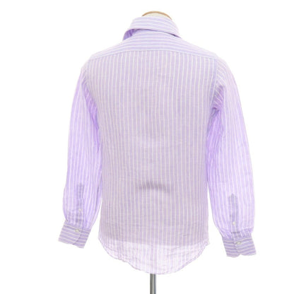 【新品】フィナモレ Finamore SERGIO リネン ストライプ カッタウェイ カジュアルシャツ ラベンダーxホワイト【 XS 】【 状態ランクN 】【 メンズ 】