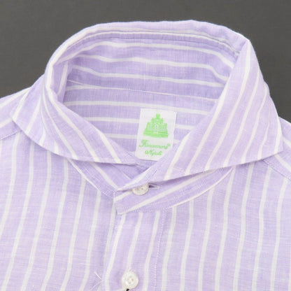 【新品】フィナモレ Finamore SERGIO リネン ストライプ カッタウェイ カジュアルシャツ ラベンダーxホワイト【 XS 】【 状態ランクN 】【 メンズ 】