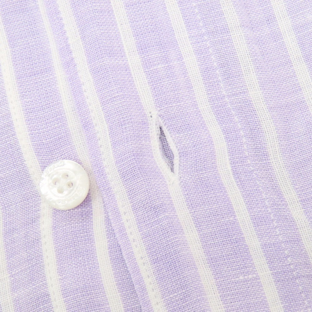 【新品】フィナモレ Finamore SERGIO リネン ストライプ カッタウェイ カジュアルシャツ ラベンダーxホワイト【 XS 】【 状態ランクN 】【 メンズ 】