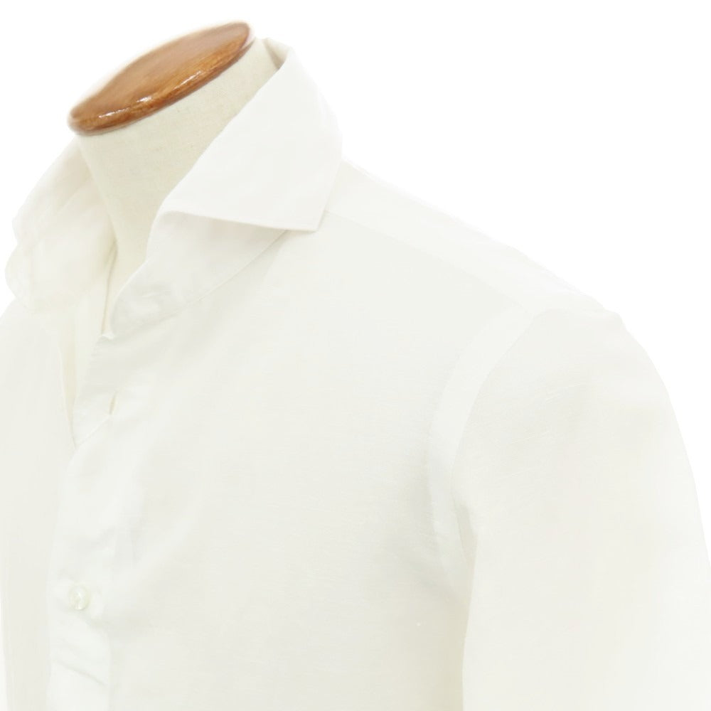 【新品】フィナモレ Finamore SERGIO CARLO RIVA コットンリネン カッタウェイ カジュアルシャツ ホワイト【 M 】【 状態ランクN 】【 メンズ 】