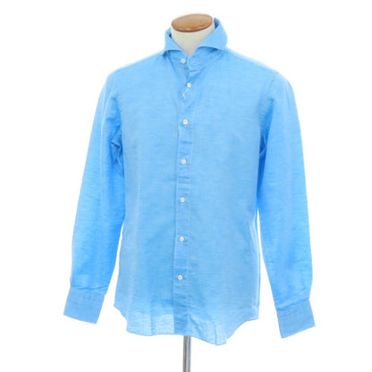 【新品】フィナモレ Finamore SERGIO CARLO RIVA コットンリネン カッタウェイシャツ ライトブルー【 M 】【 状態ランクN 】【 メンズ 】