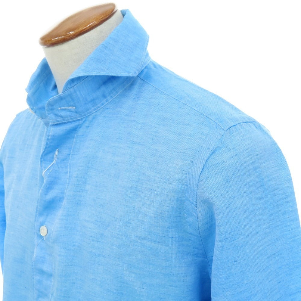 【新品】フィナモレ Finamore SERGIO CARLO RIVA コットンリネン カッタウェイシャツ ライトブルー【 M 】【 状態ランクN 】【 メンズ 】