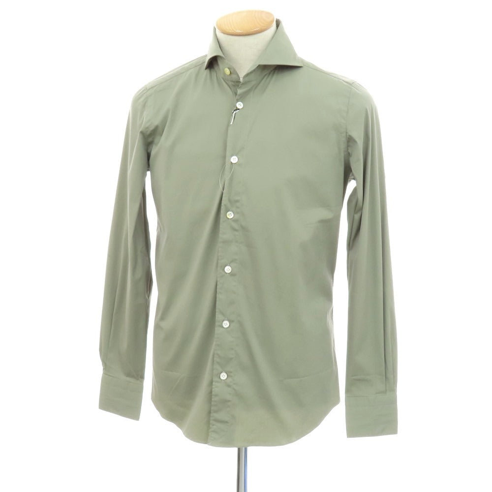 【新品アウトレット】フィナモレ Finamore SERGIO ストレッチコットン カッタウェイシャツ オリーブ【 S 】【 状態ランクN- 】【 メンズ 】