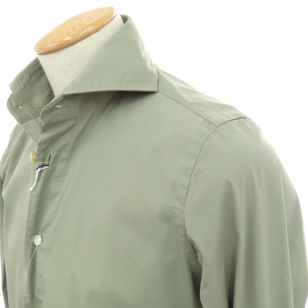 【新品アウトレット】フィナモレ Finamore SERGIO ストレッチコットン カッタウェイシャツ オリーブ【 S 】【 状態ランクN- 】【 メンズ 】