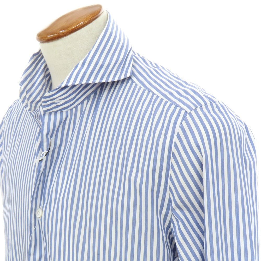 【新品】フィナモレ Finamore SERGIO ストライプ カッタウェイシャツ ネイビーxホワイト【 M 】【 状態ランクN 】【 メンズ 】