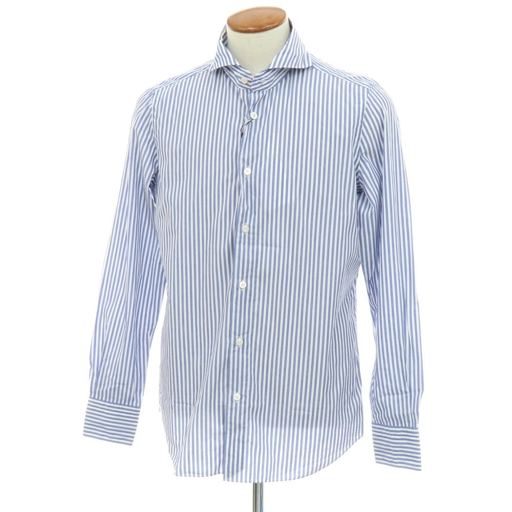 【新品】フィナモレ Finamore SERGIO ストライプ カッタウェイシャツ ネイビーxホワイト【 M 】【 状態ランクN 】【 メンズ 】