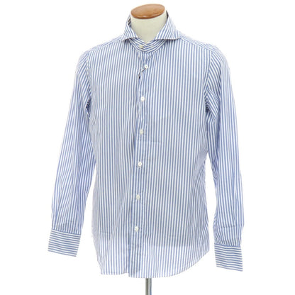 【新品】フィナモレ Finamore SERGIO ストライプ カッタウェイシャツ ネイビーxホワイト【 M 】【 状態ランクN 】【 メンズ 】