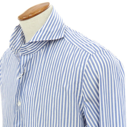 【新品】フィナモレ Finamore SERGIO ストライプ カッタウェイシャツ ネイビーxホワイト【 M 】【 状態ランクN 】【 メンズ 】