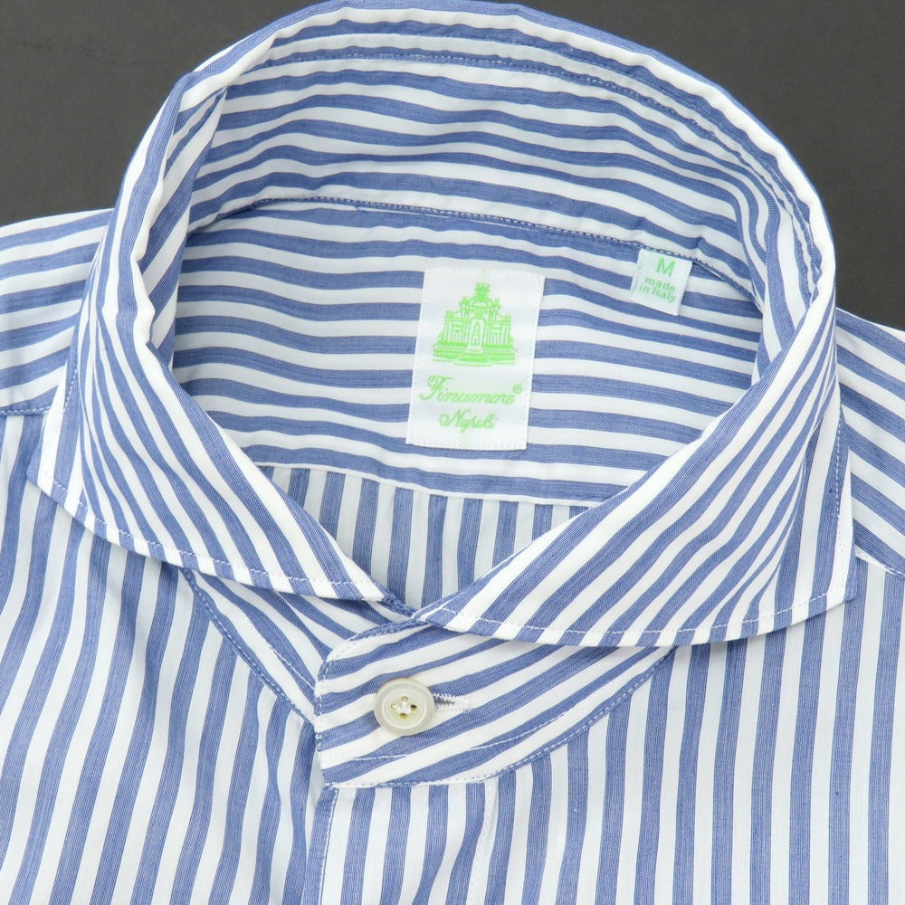 【新品】フィナモレ Finamore SERGIO ストライプ カッタウェイシャツ ネイビーxホワイト【 M 】【 状態ランクN 】【 メンズ 】